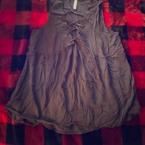 Gray Sleeveless Lace-Up Top